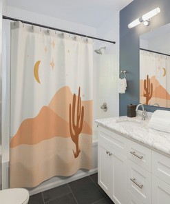 Brown Cream Earth Tones Mid Century Modern Abstract Desert Mountains Boho Shower Curtain