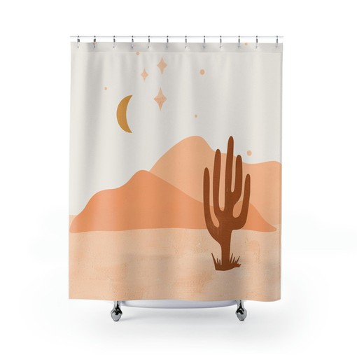 Brown Cream Earth Tones Mid Century Modern Abstract Desert Mountains Boho Shower Curtain - Image 2