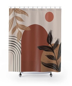 Brown Earth Tones Bohemian Shower Curtain, Abstract Bath Decor, Vintage-Inspired Fabric Bath Curtain