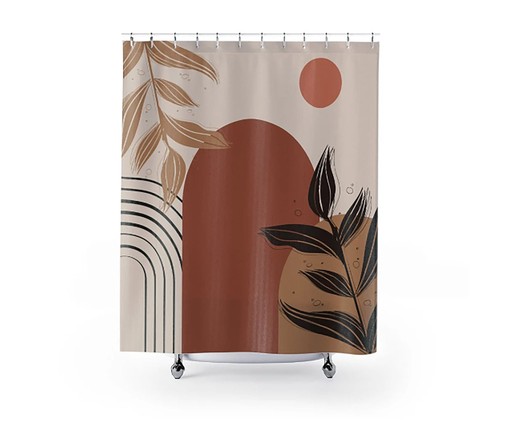 Brown Earth Tones Bohemian Shower Curtain, Abstract Bath Decor, Vintage-Inspired Fabric Bath Curtain