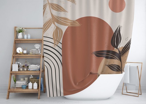 Brown Earth Tones Bohemian Shower Curtain, Abstract Bath Decor, Vintage-Inspired Fabric Bath Curtain - Image 2
