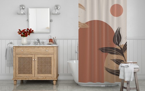 Brown Earth Tones Bohemian Shower Curtain, Abstract Bath Decor, Vintage-Inspired Fabric Bath Curtain - Image 3