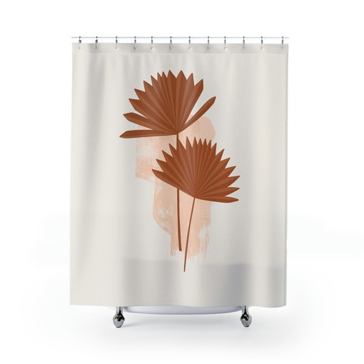 Brown Earth Tones Mid Century Modern Abstract Flower Boho Shower Curtain - Image 2