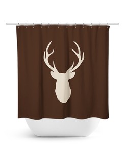 Brown Hunting Lodge Shower Curtain with Deer Head Antler Bathtub Curtain for a Rustic Bathroom - SHOWER85