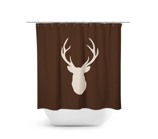 Brown Hunting Lodge Shower Curtain with Deer Head Antler Bathtub Curtain for a Rustic Bathroom - SHOWER85