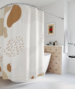 Brown Pal Abstract Art Shower Curtain, Neutral Warm Earth Tones with Lakehouse Modern Contemporary Design