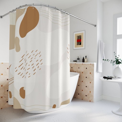 Brown Pal Abstract Art Shower Curtain, Neutral Warm Earth Tones with Lakehouse Modern Contemporary Design