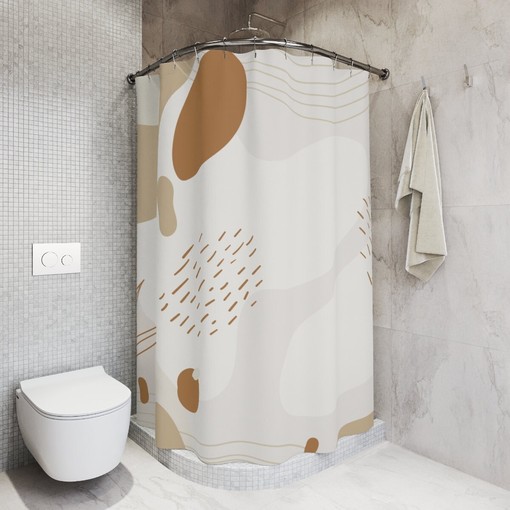 Brown Pal Abstract Art Shower Curtain, Neutral Warm Earth Tones with Lakehouse Modern Contemporary Design - Image 2