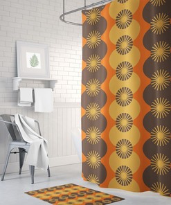 Brown and Orange Retro Shower Curtain: Mid Century Modern Bath Upgrade