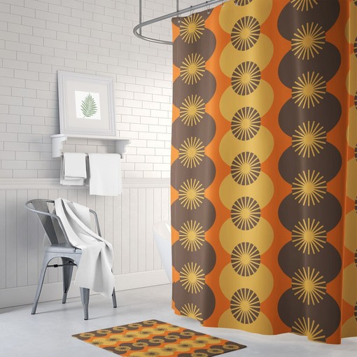 Brown and Orange Retro Shower Curtain: Mid Century Modern Bath Upgrade