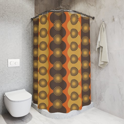 Brown and Orange Retro Shower Curtain: Mid Century Modern Bath Upgrade - Image 2