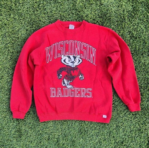 Bucky Football Team Sweatshirt: Vintage Wisconsin Badgers Red Sweater - Retro NCAA Clothing
