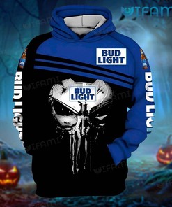 Bud Light All Over Print Hoodie with Punisher Skull for Beer Lovers and 3D Design