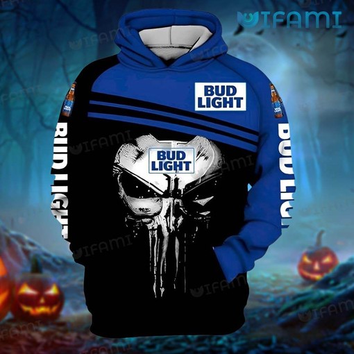 Bud Light All Over Print Hoodie with Punisher Skull for Beer Lovers and 3D Design
