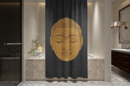 Buddha Spiritual Shower Curtain | Buddhist Oriental Design | Eco-Friendly and Waterproof | Spiritual Decor