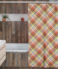 Buffalo Plaid Fall Shower Curtain | Autumn Bathroom Decor | Thanksgiving Shower Curtain with Matching Accessories