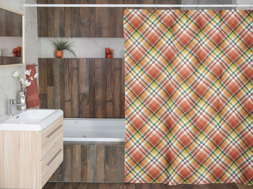 Buffalo Plaid Fall Shower Curtain | Autumn Bathroom Decor | Thanksgiving Shower Curtain with Matching Accessories
