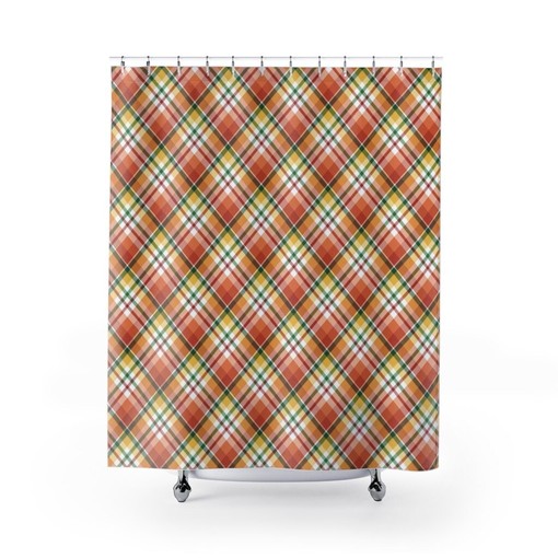 Buffalo Plaid Fall Shower Curtain | Autumn Bathroom Decor | Thanksgiving Shower Curtain with Matching Accessories - Image 2