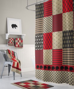 Buffalo Plaid Woodland Shower Curtain Set with Rustic Bathroom Decor for a Cozy Cabin Look