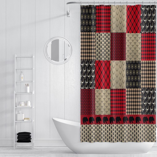 Buffalo Plaid Woodland Shower Curtain Set with Rustic Bathroom Decor for a Cozy Cabin Look - Image 2
