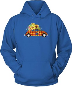 Bug Car Sunflower Checked Pattern Hoodie - NCAA Shirts for Men and Women