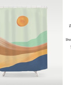Burning Sun Wavy Field Vintage Shower Curtain, Oil Painting Style Bathroom Design, Unique Look with Customized Sizes