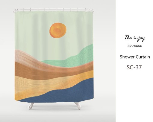 Burning Sun Wavy Field Vintage Shower Curtain, Oil Painting Style Bathroom Design, Unique Look with Customized Sizes