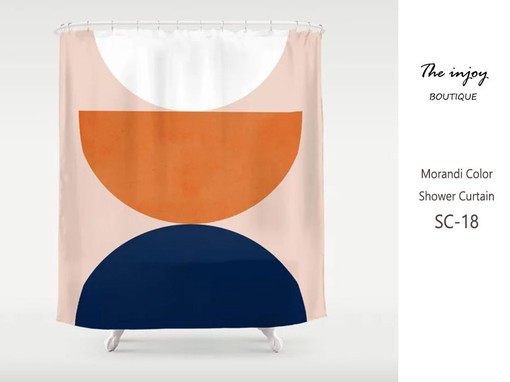 Burnt Orange Geometric Boho Shower Curtain with Customizable Sizes, Perfect for a Bold Boho Style