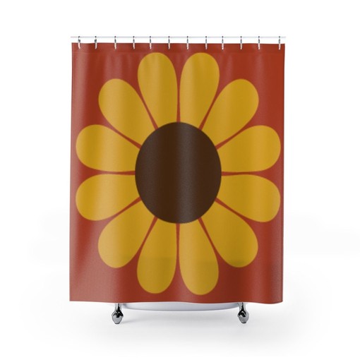 Burnt Orange Gold and Brown Retro Floral Boho Shower Curtain for Sunflower Bathroom Accessory and Flower Lovers