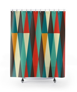 Burnt Orange Mid Century Modern Abstract Retro Shower Curtain with Teal, Brown, and Cream Accents