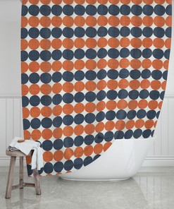 Burnt Orange Navy Polka Dot Shower Curtain | Designer Bathroom Decor | Luxury Bath Curtains