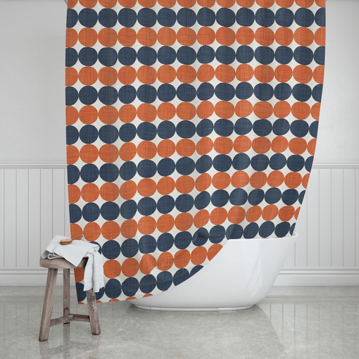 Burnt Orange Navy Polka Dot Shower Curtain | Designer Bathroom Decor | Luxury Bath Curtains