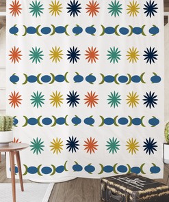 Burst Pattern Mid Century Modern Shower Curtain: Optional Set Available