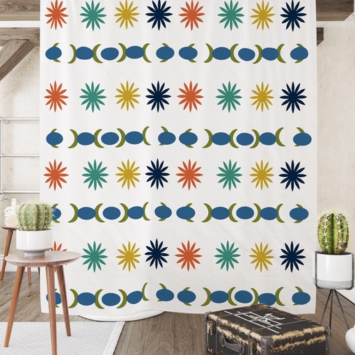 Burst Pattern Mid Century Modern Shower Curtain: Optional Set Available