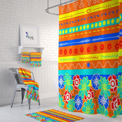Burst of Orange Shower Curtain with Coordinating Bath Mat and Towels for Bold Additions