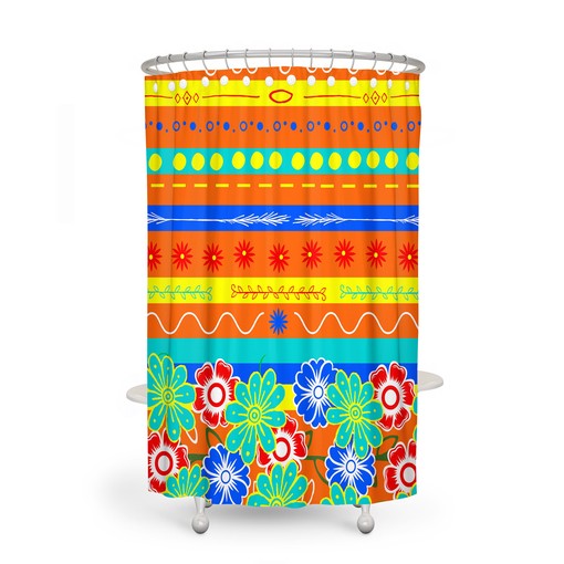 Burst of Orange Shower Curtain with Coordinating Bath Mat and Towels for Bold Additions - Image 2