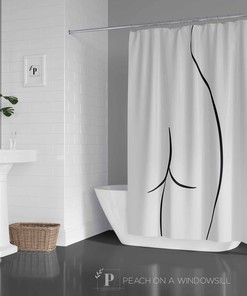 Butt Shower Curtain | Sexy Nude Line Drawing Bath Curtain | Minimalist Black and White | Unique Shower Curtains