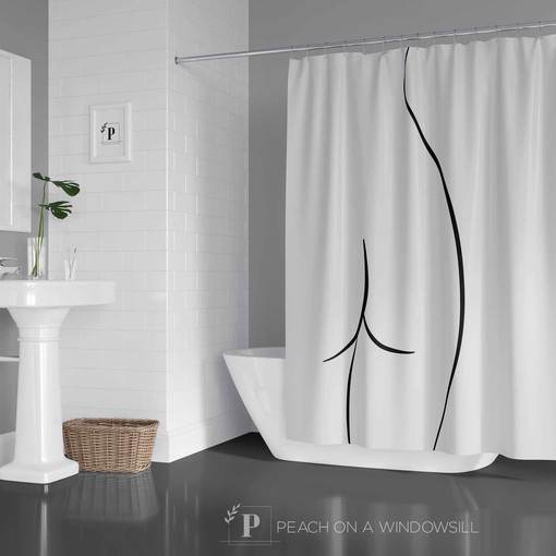 Butt Shower Curtain | Sexy Nude Line Drawing Bath Curtain | Minimalist Black and White | Unique Shower Curtains