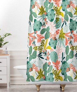 Cactus Print Boho Shower Curtain, Home Decor Essential, Fabric Bath Curtain