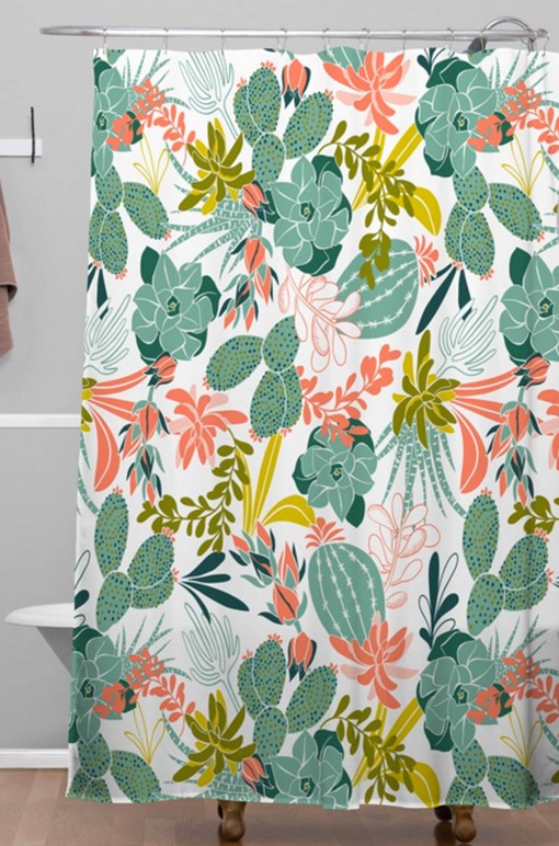 Cactus Print Boho Shower Curtain, Home Decor Essential, Fabric Bath Curtain - Image 3