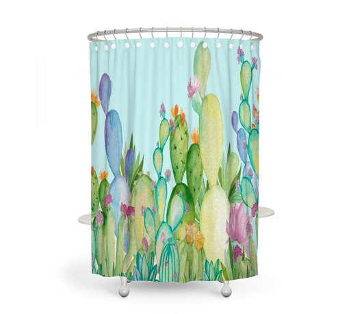 Cactus Shower Curtain Set with Pastel Watercolor Succulent Bathroom Decor for Desert Vibes - Image 2