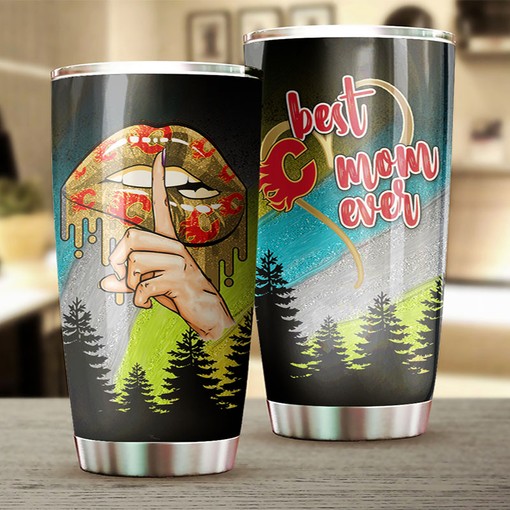 Calgary Flames NHL Tumbler - Best Mom Ever with Flower Design Tumbler for NHL Fans - G Fanatics
