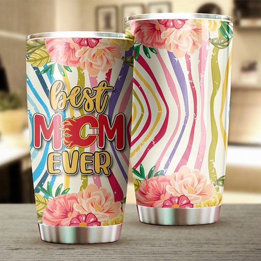 Calgary Flames NHL Tumbler Personalized Flower Design Best Mom Ever Tumbler for NHL Fans, Ideal Tumbler Gift - Image 2