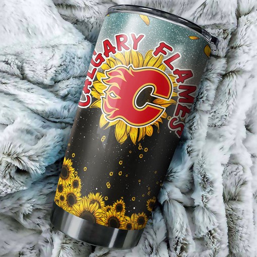 Calgary Flames NHL Tumbler with Sunflower Design - Personalized Drink Container for Fans - Image 2
