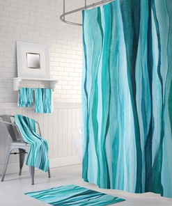 Calming Watercolor Aqua Shower Curtain with Optional Towels and Mat