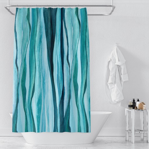 Calming Watercolor Aqua Shower Curtain with Optional Towels and Mat - Image 2