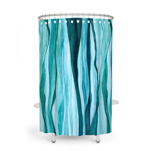 Calming Watercolor Aqua Shower Curtain with Optional Towels and Mat - Image 3