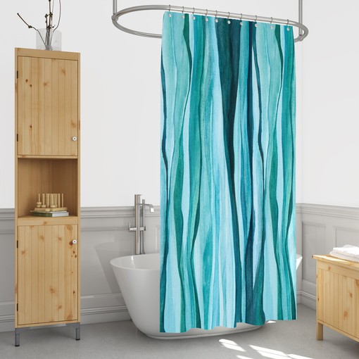 Calming Watercolor Aqua Shower Curtain with Optional Towels and Mat - Image 4