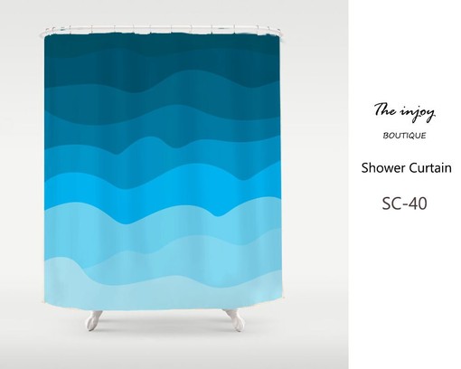 Calming Wavy Blue Shower Curtain | Children's Bathroom Decor | Housewarming Gift | Customized Sizes