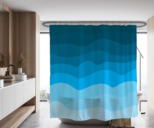 Calming Wavy Blue Shower Curtain | Children's Bathroom Decor | Housewarming Gift | Customized Sizes - Image 2